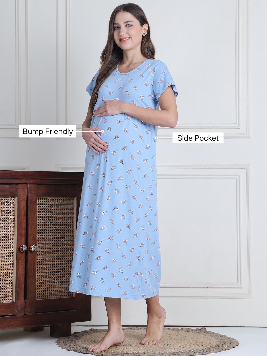 Secret Wish Sky Blue Candy Hosiery Maternity Nighty