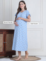 Secret Wish Sky Blue Candy Hosiery Maternity Nighty