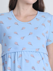 Secret Wish Sky Blue Candy Hosiery Maternity Nighty