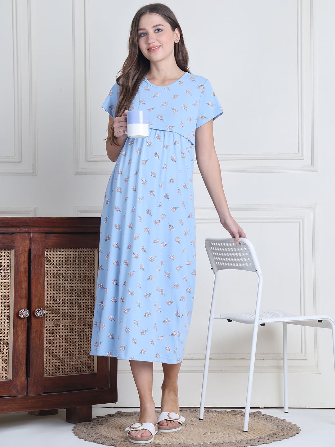 Secret Wish Sky Blue Candy Hosiery Maternity Nighty
