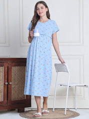Secret Wish Sky Blue Candy Hosiery Maternity Nighty