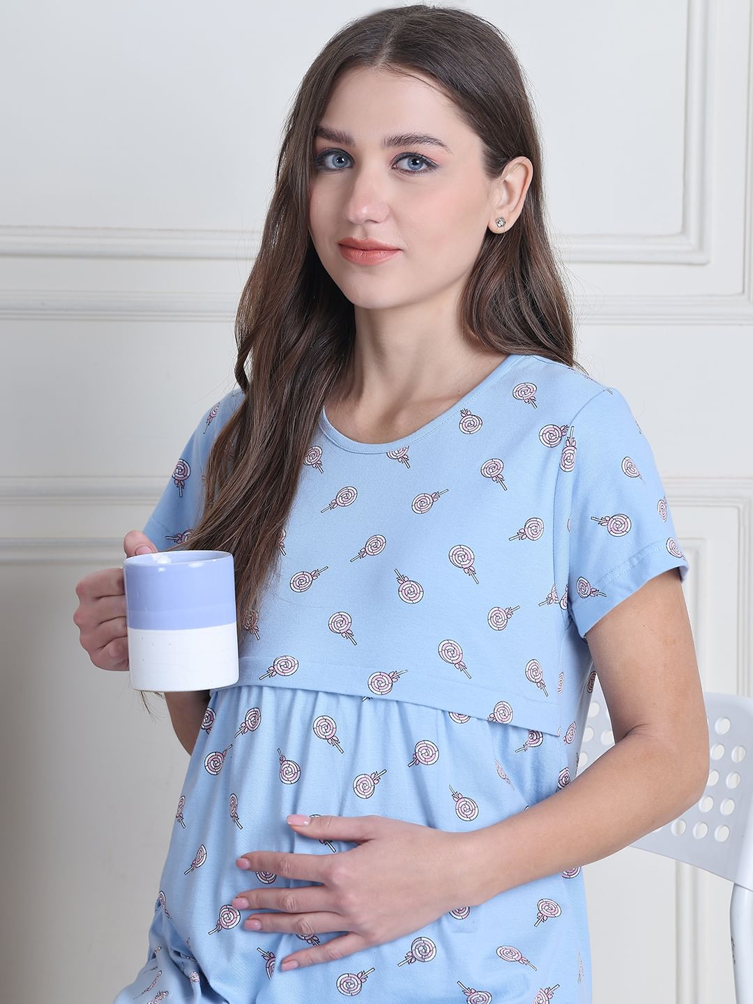 Secret Wish Sky Blue Candy Hosiery Maternity Nighty