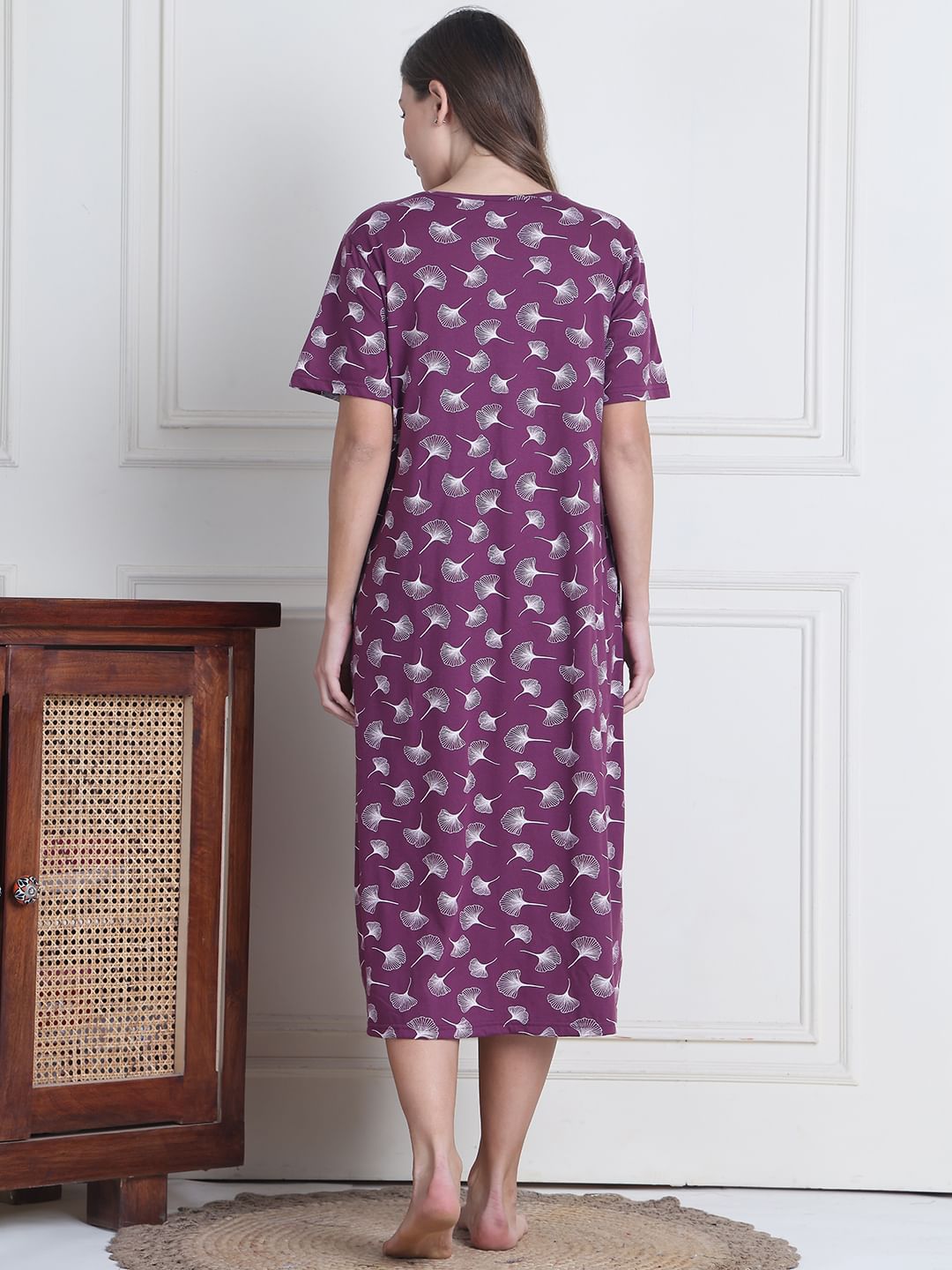 Secret Wish Purple Leaf Hosiery Maternity Nighty