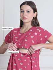 Secret Wish Pink Star Hosiery Maternity Nighty