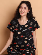 Black Abstract Hosiery Maternity Nighty
