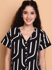 Black Abstract Hosiery Zipless Maternity Nighty