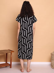 Black Abstract Hosiery Zipless Maternity Nighty