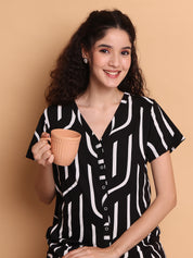 Black Abstract Hosiery Zipless Maternity Nighty