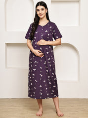 Purple Floral Hosiery Maternity Nighty