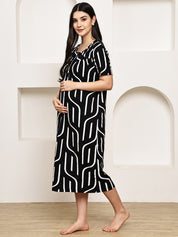 Black Abstract Hosiery Maternity Nighty