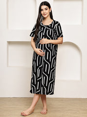 Black Abstract Hosiery Maternity Nighty