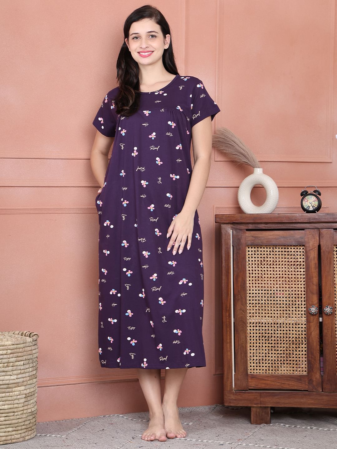 Secret Wish Purple Floral Hosiery Hosiery Nighty