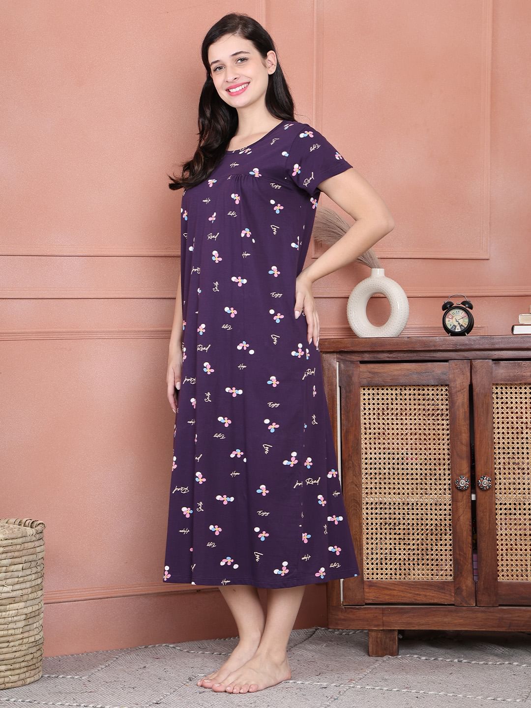 Secret Wish Purple Floral Hosiery Hosiery Nighty