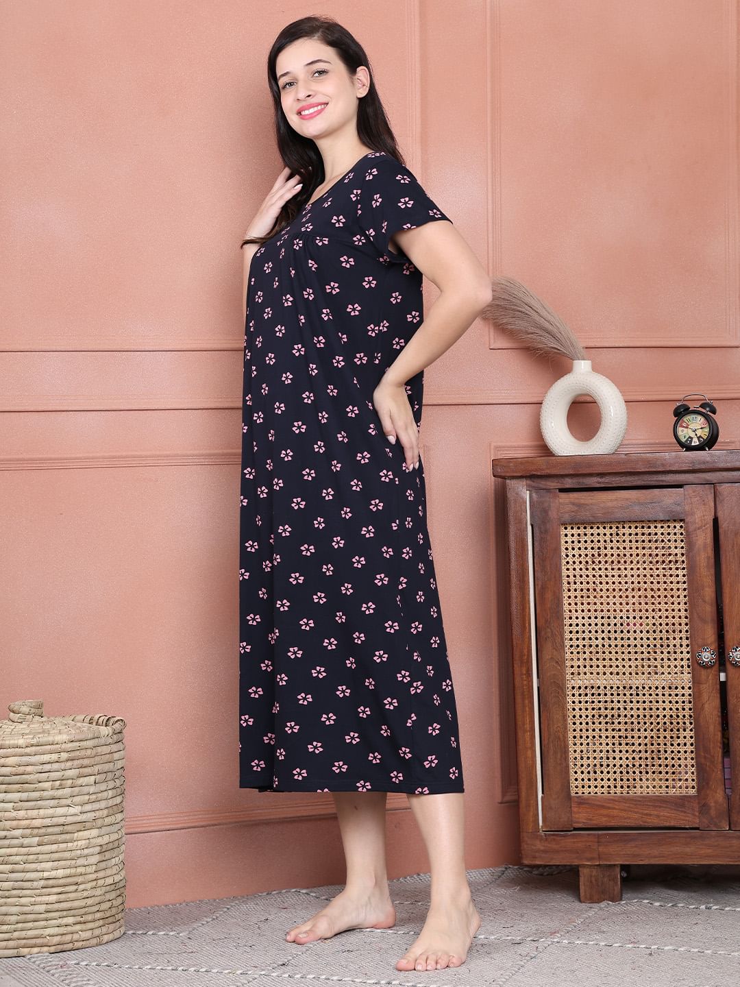 Secret Wish Navy Blue Floral Hosiery Hosiery Nighty