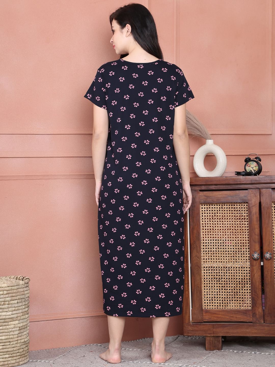 Secret Wish Navy Blue Floral Hosiery Hosiery Nighty