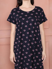 Secret Wish Navy Blue Floral Hosiery Hosiery Nighty