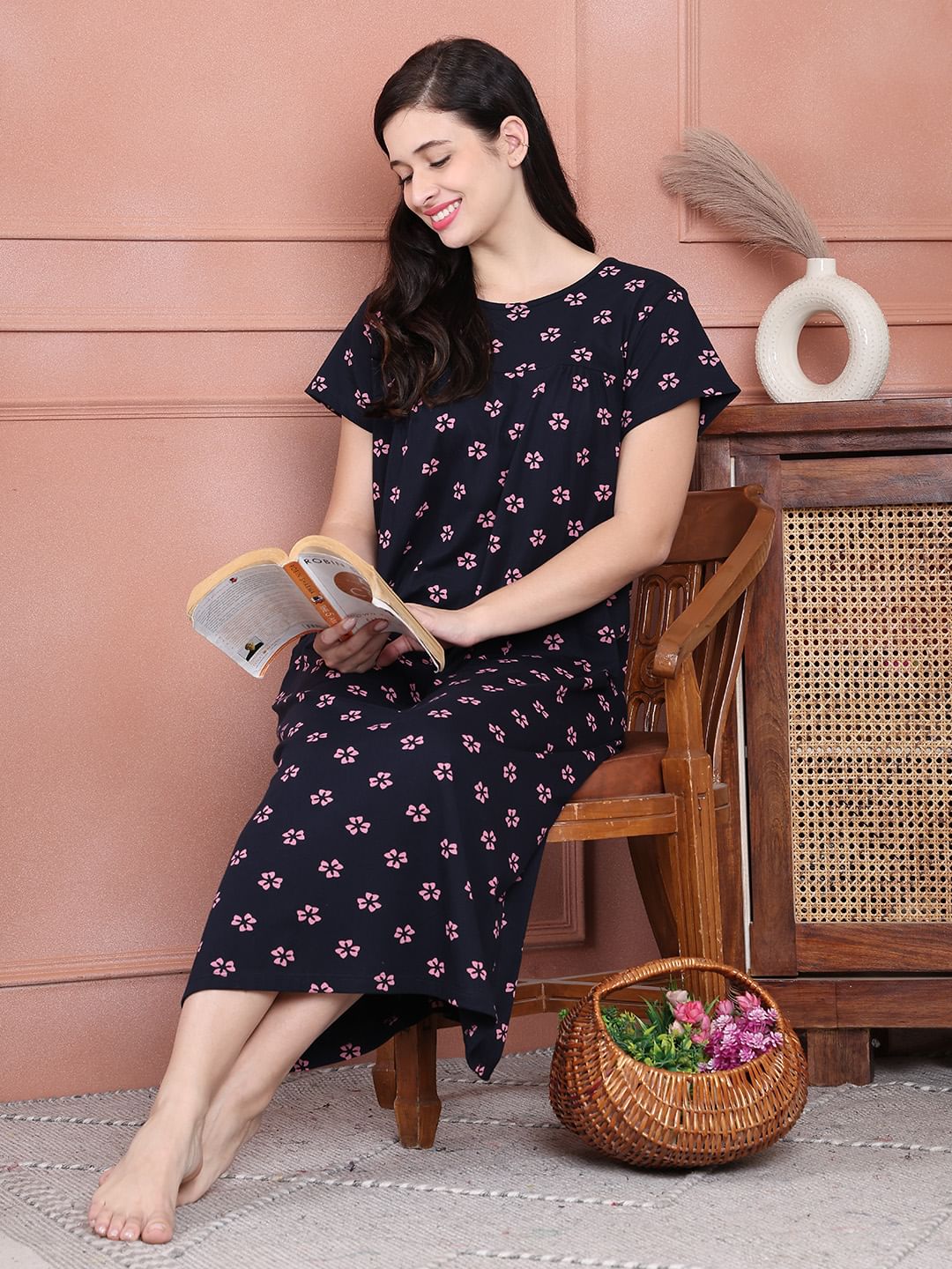 Secret Wish Navy Blue Floral Hosiery Hosiery Nighty