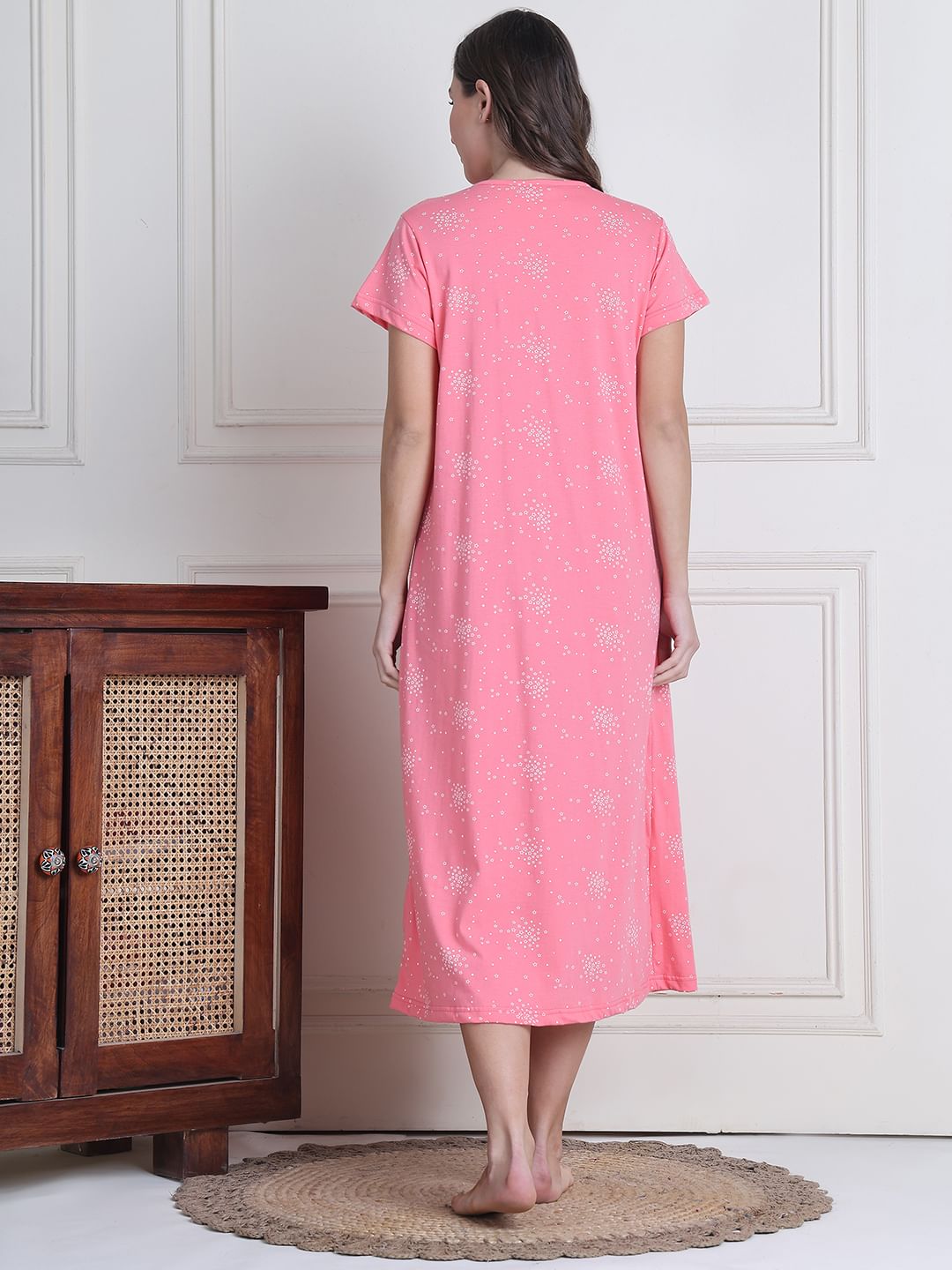 Secret Wish Pink Printed Hosiery Nighty