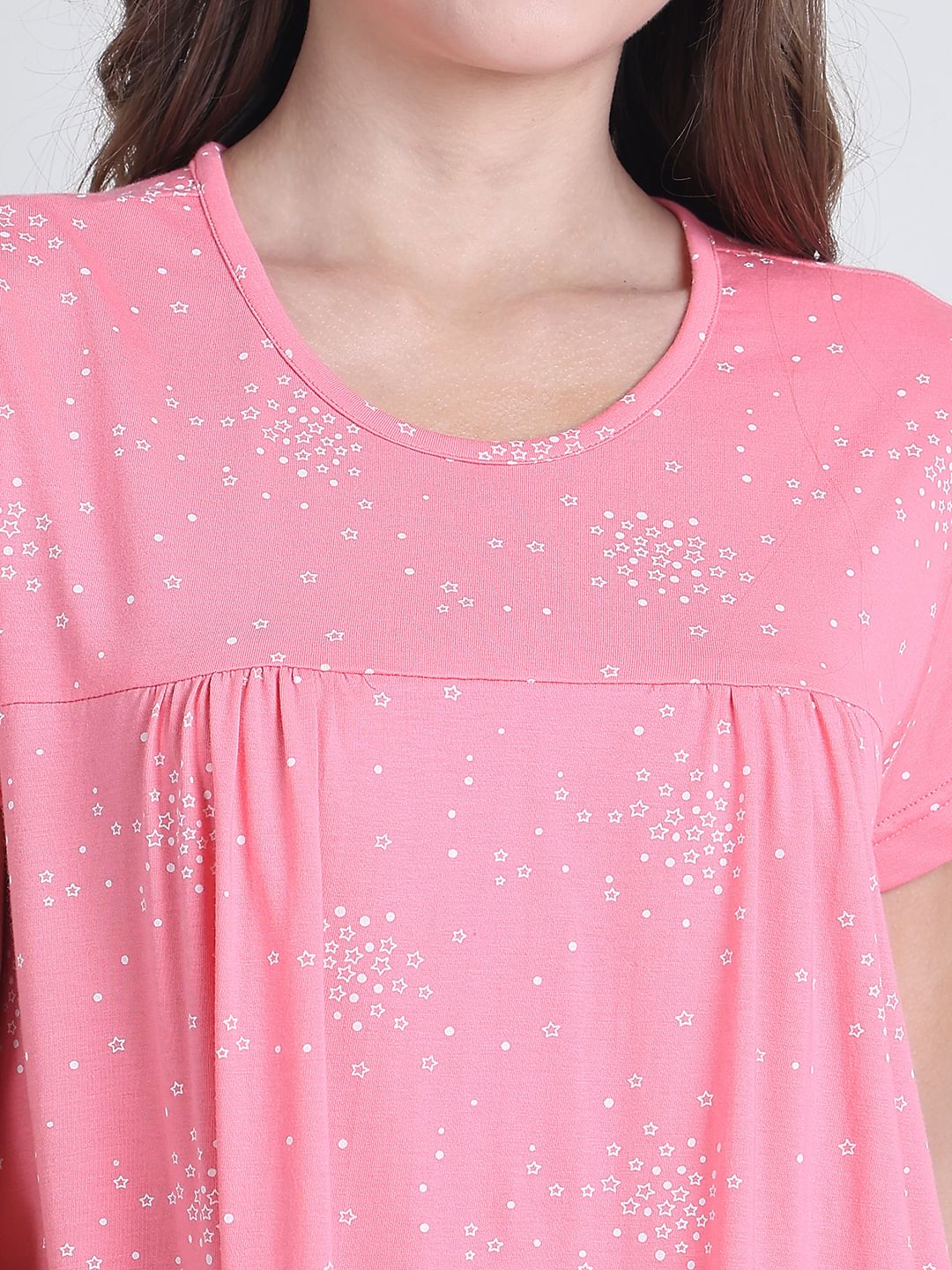 Secret Wish Pink Printed Hosiery Nighty