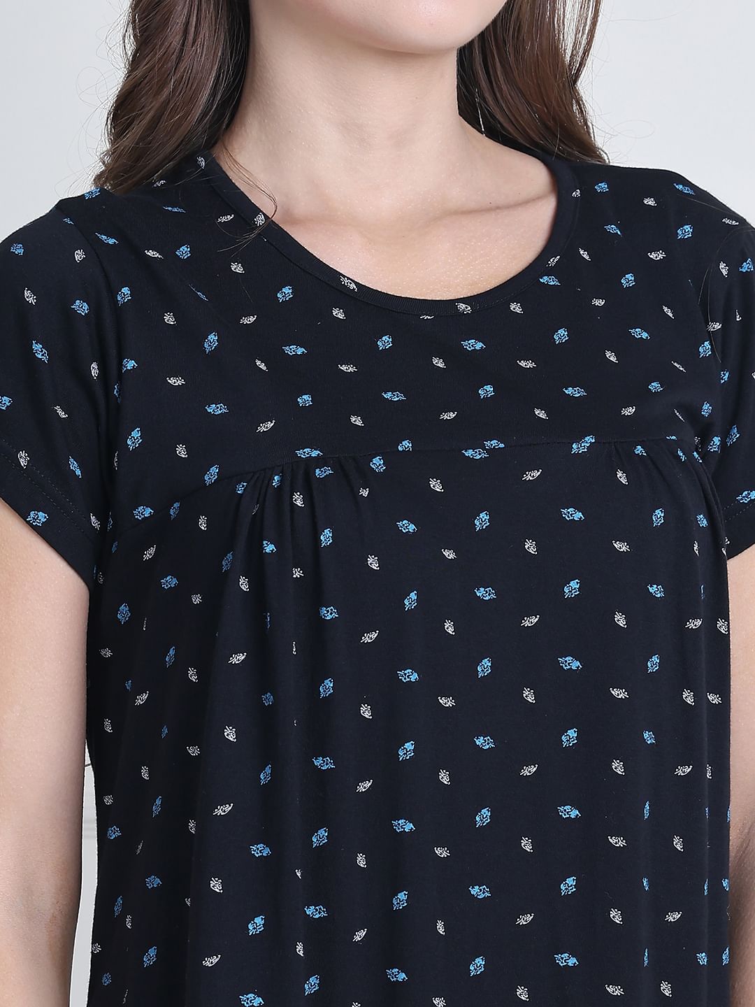 Secret Wish Black Printed Hosiery Nighty