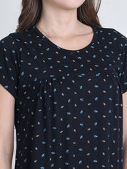 Secret Wish Black Printed Hosiery Nighty