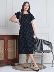 Secret Wish Black Printed Hosiery Nighty