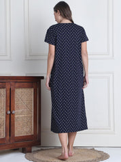 Secret Wish Navy Blue Printed Hosiery Nighty