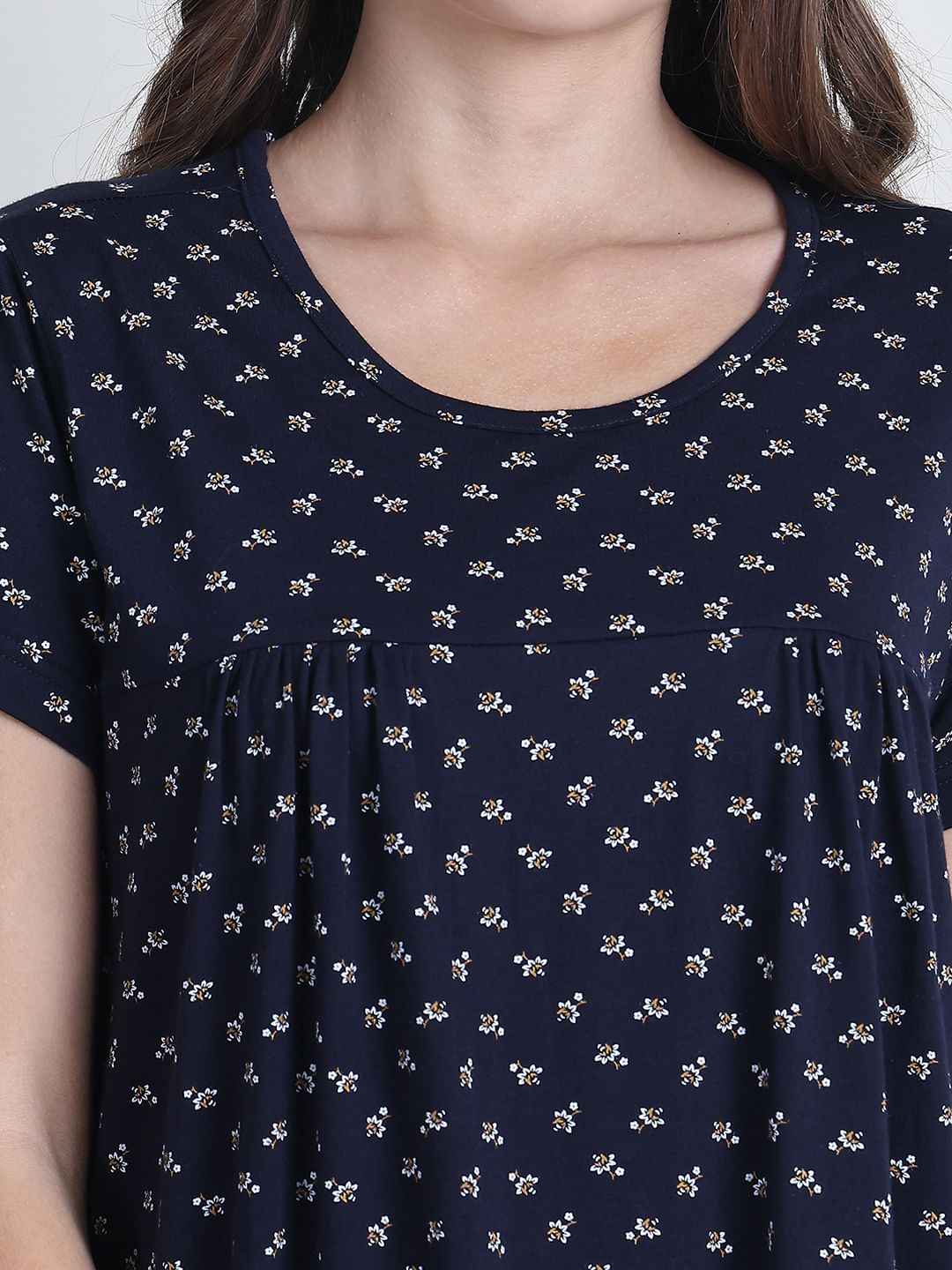 Secret Wish Navy Blue Printed Hosiery Nighty