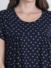 Secret Wish Navy Blue Printed Hosiery Nighty