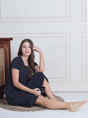 Secret Wish Navy Blue Printed Hosiery Nighty