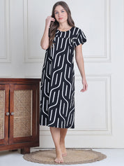 Secret Wish Black Abstract Hosiery Nighty