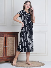 Secret Wish Black Abstract Hosiery Nighty