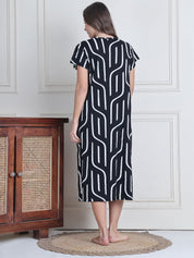 Secret Wish Black Abstract Hosiery Nighty