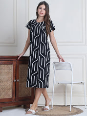 Secret Wish Black Abstract Hosiery Nighty