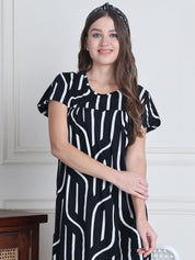 Secret Wish Black Abstract Hosiery Nighty