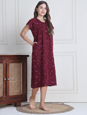 Secret Wish Maroon Printed Hosiery Nighty