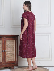 Secret Wish Maroon Printed Hosiery Nighty
