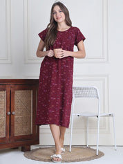 Secret Wish Maroon Printed Hosiery Nighty