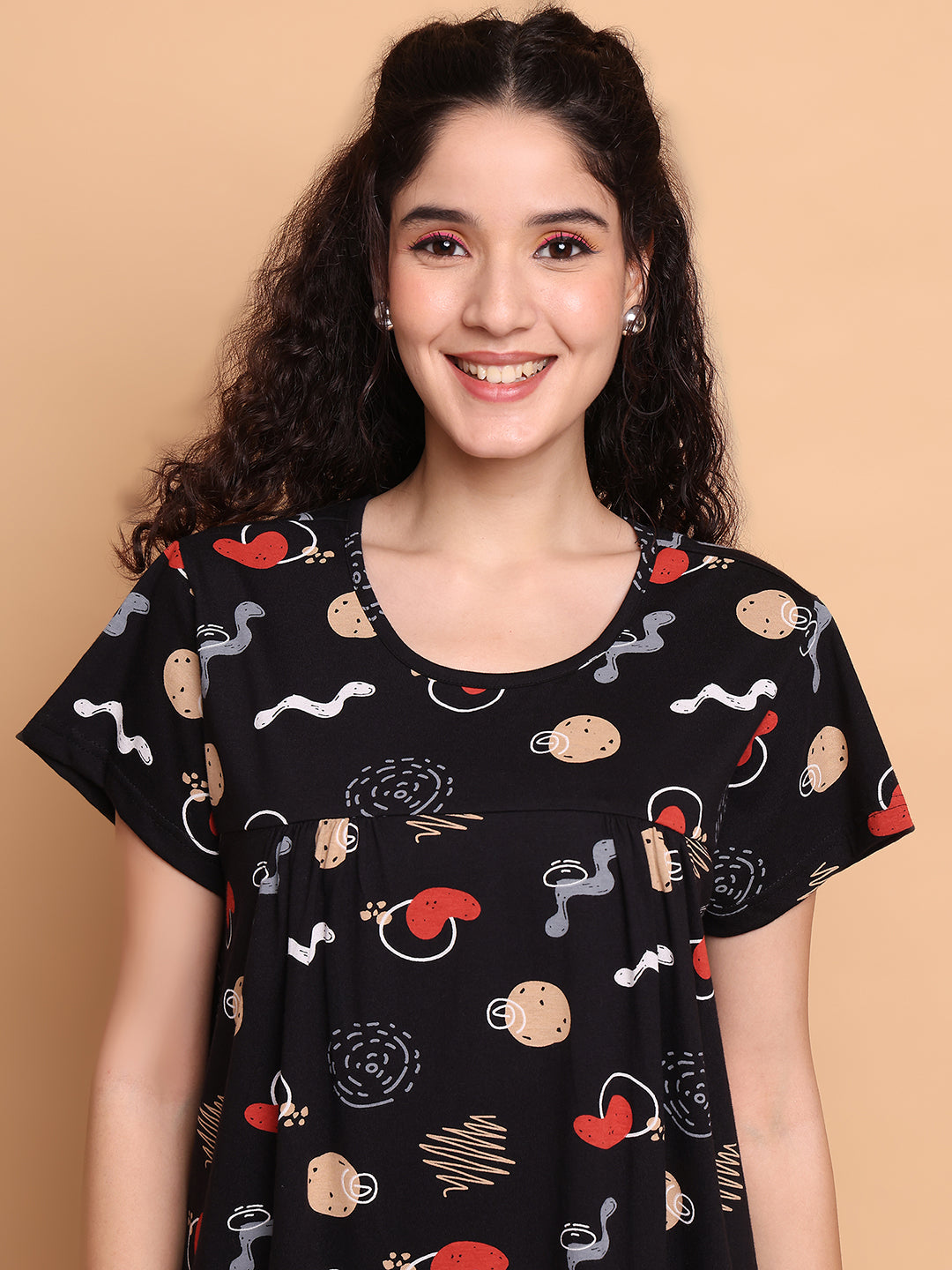 Black Abstract Hosiery Nighty