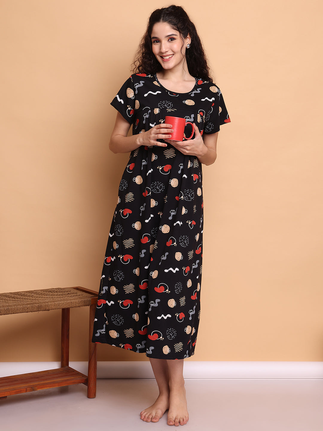 Black Abstract Hosiery Nighty