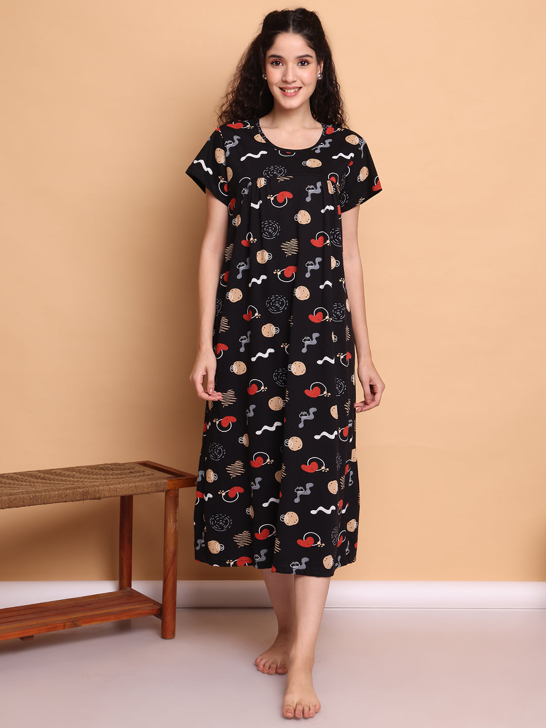 Black Abstract Hosiery Nighty