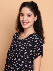 Dark Blue Printed Hosiery Nighty