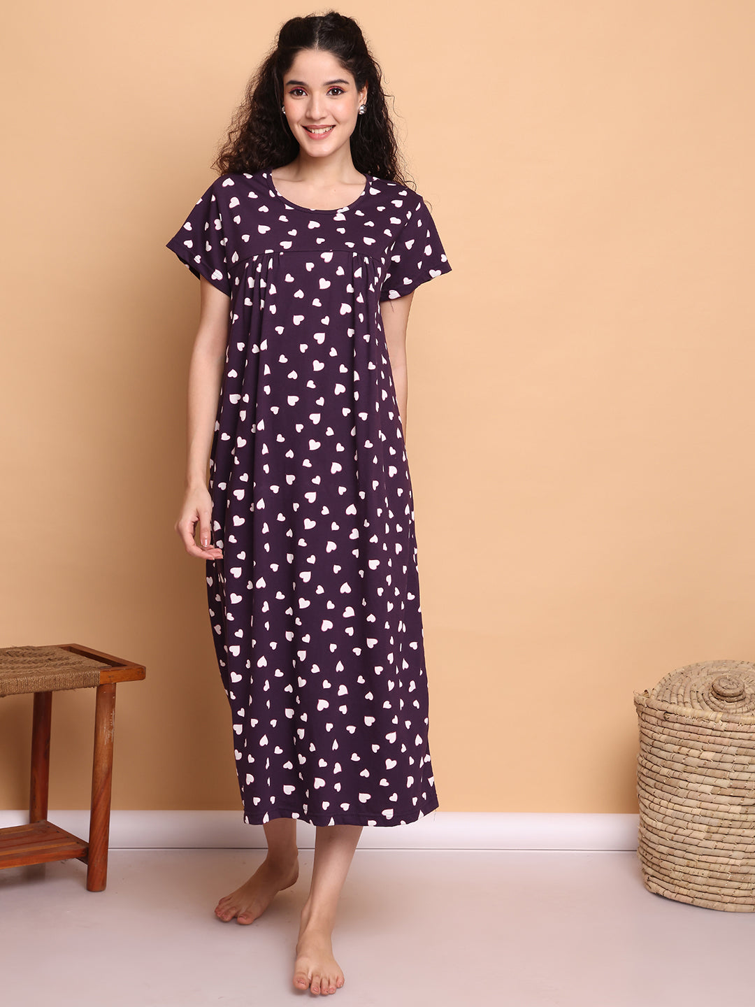 Violet Heart Print Hosiery Nighty