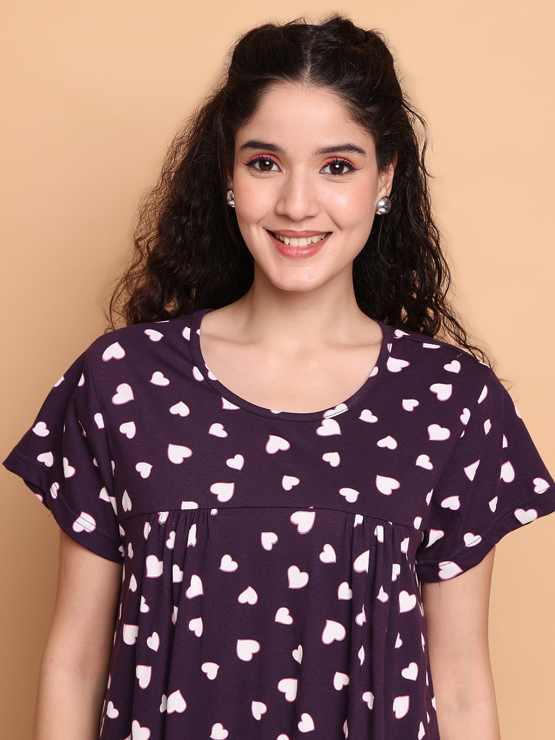 Violet Heart Print Hosiery Nighty