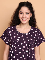 Violet Heart Print Hosiery Nighty