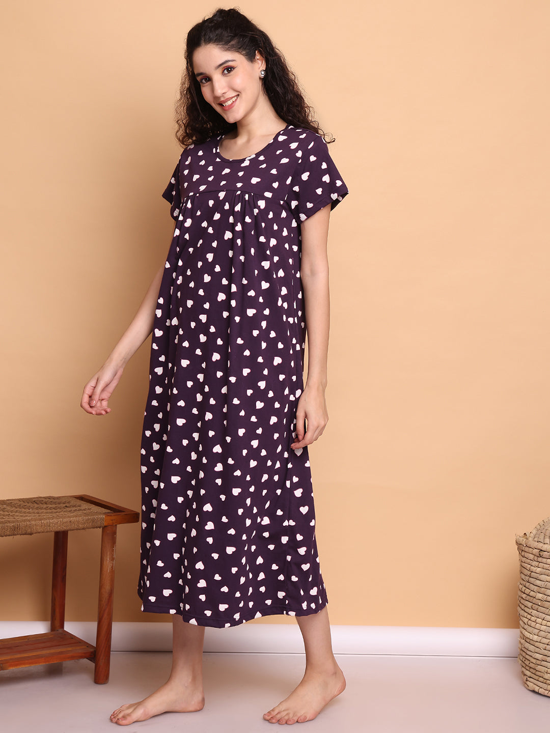 Violet Heart Print Hosiery Nighty