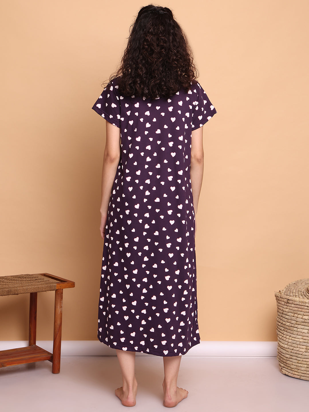 Violet Heart Print Hosiery Nighty