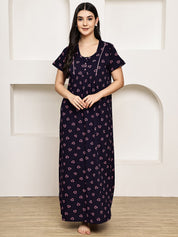 Navy Blue Floral Hosiery Nighty