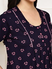 Navy Blue Floral Hosiery Nighty