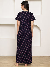 Navy Blue Floral Hosiery Nighty